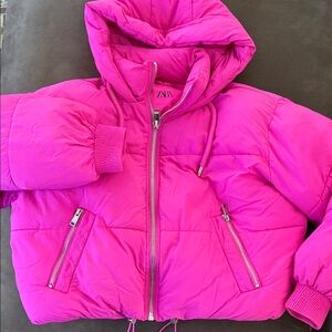 Zara Neon Pink Hooded Puffer Coat